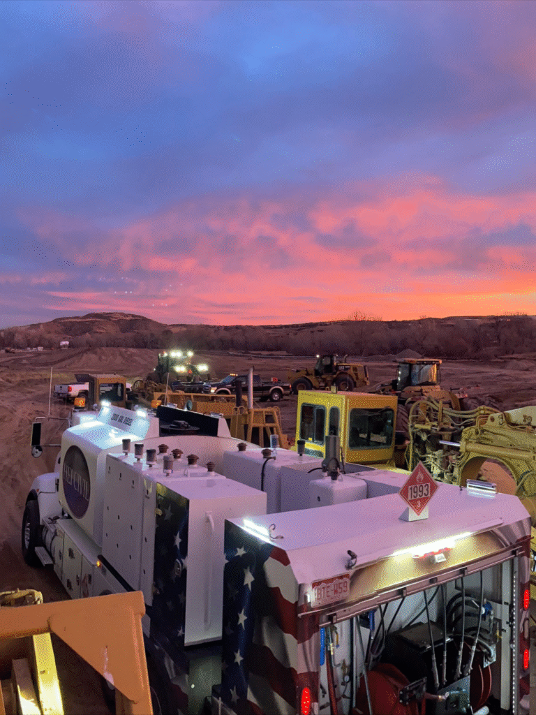 HEI Civil Heavy Equipment at Sunrise on Job Site