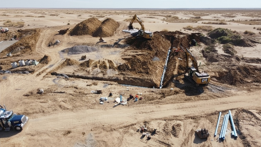 Installing waterline in the desert